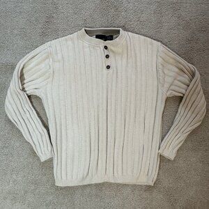 Bill Blass Sweater Men’s XL White Cream Knit Henley Vintage